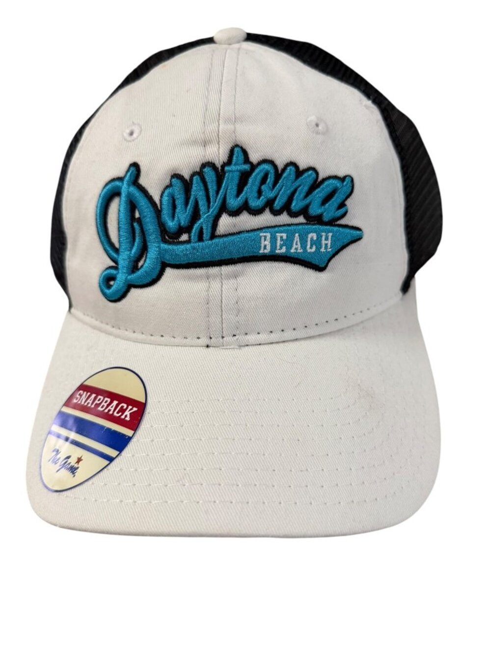 NWT Daytona Beach The Game Snapback Trucker Hat White Black Mesh Adjustable Cap